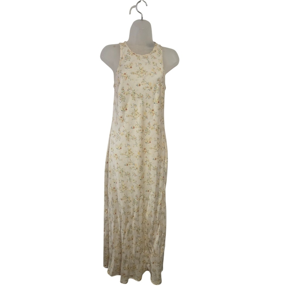 Christian Lacroix 90s Vintage Floral Sleeveless Maxi Dress Cream Yellow XS